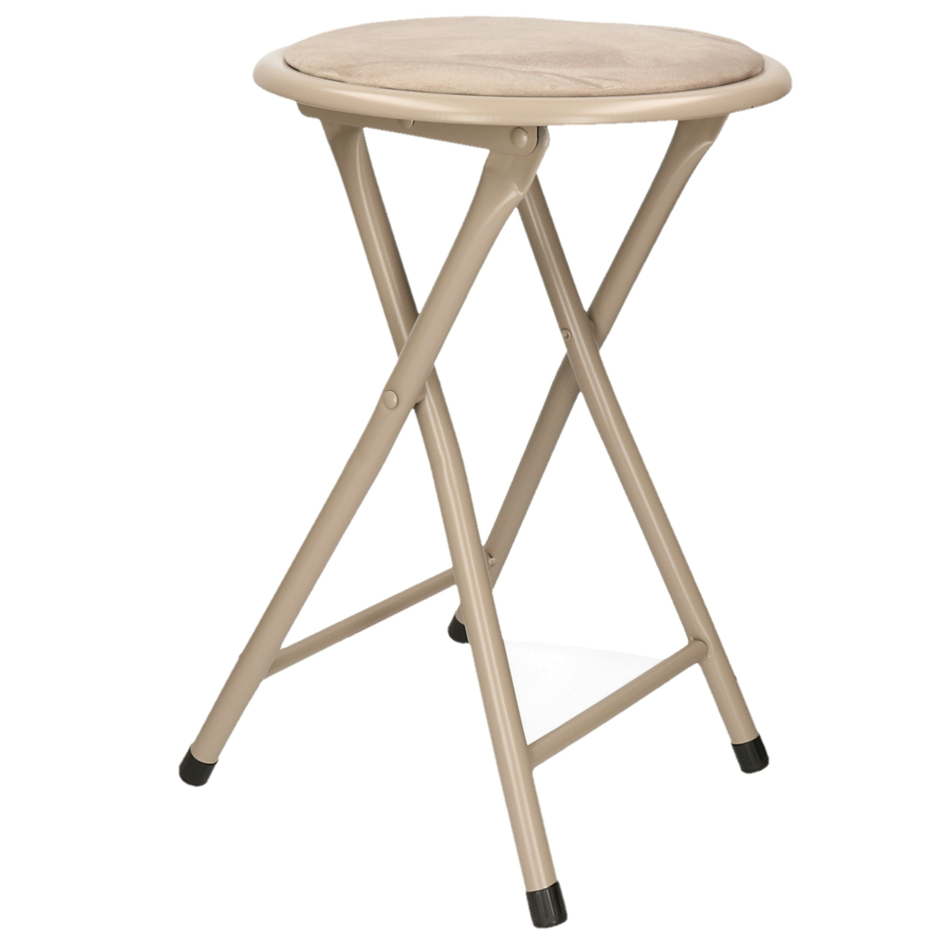 Excellent Houseware Bijzet krukje/stoel - Opvouwbaar - beige - D30 x H45 cm -