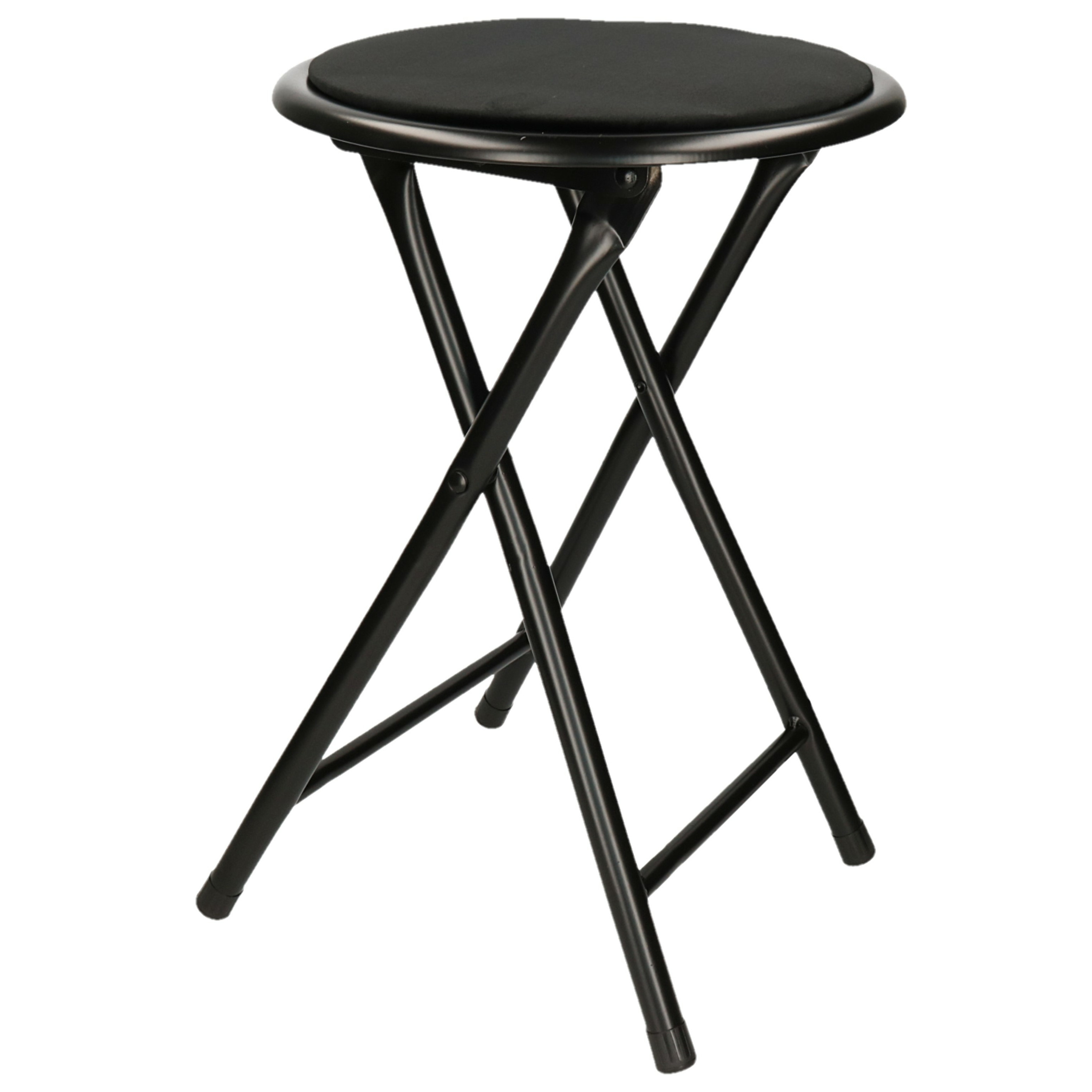 Excellent Houseware Bijzet krukje/stoel - Opvouwbaar - zwart - D30 x H45 cm -