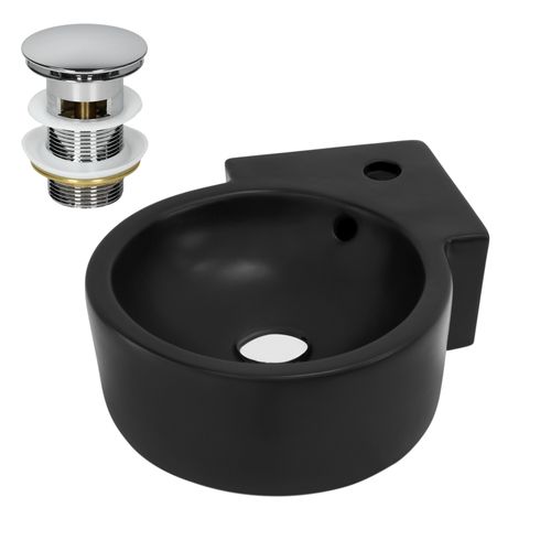 Waschbecken inkl. Ablaufgarnitur mit Überlauf 45x36x13 cm Schwarz aus Keramik ML-Design
