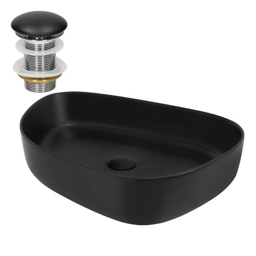 Waschbecken inkl. Ablaufgarnitur ohne Überlauf 55x42x14 cm Schwarz aus Keramik ML-Design