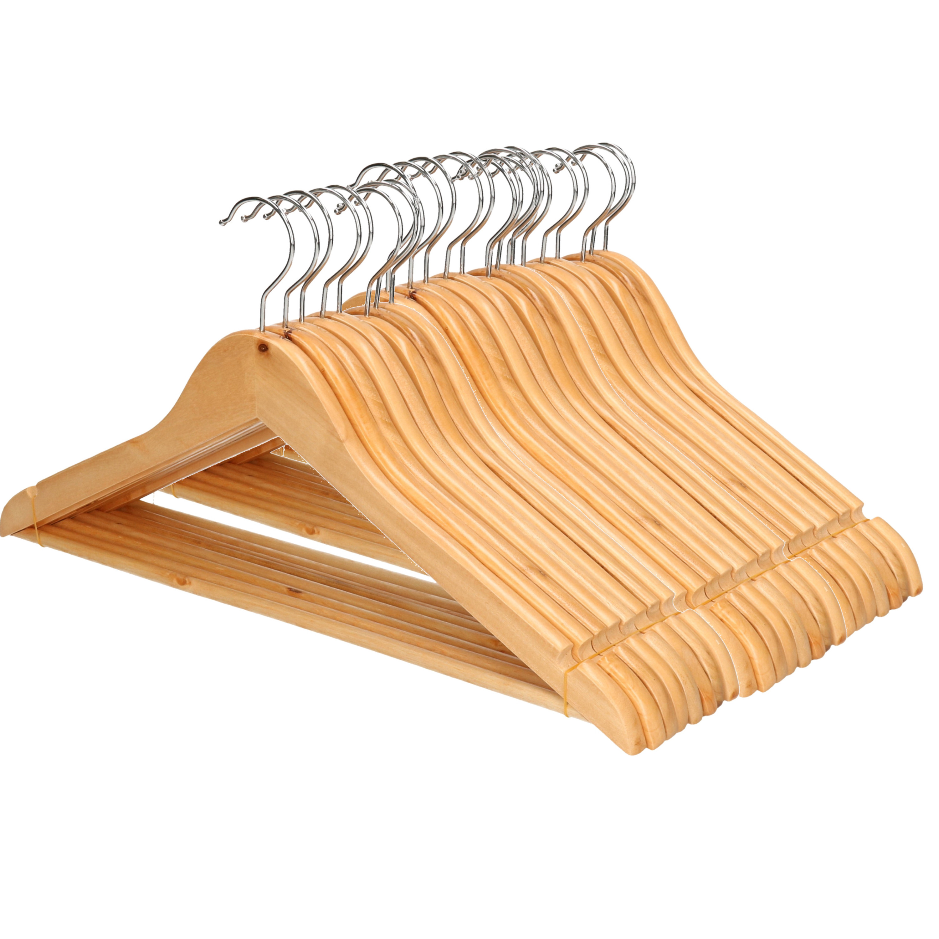 Merkloos 24x stuks Luxe houten kledinghangers -