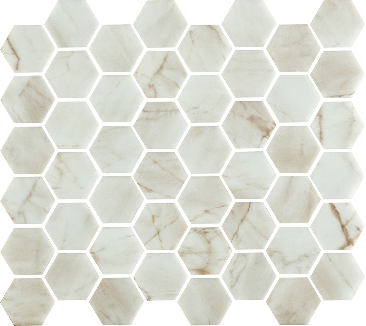 The Mosaic Factory Tegelsample:  Valencia hexagon glasmozaïek tegels 28x33cm bianco marble