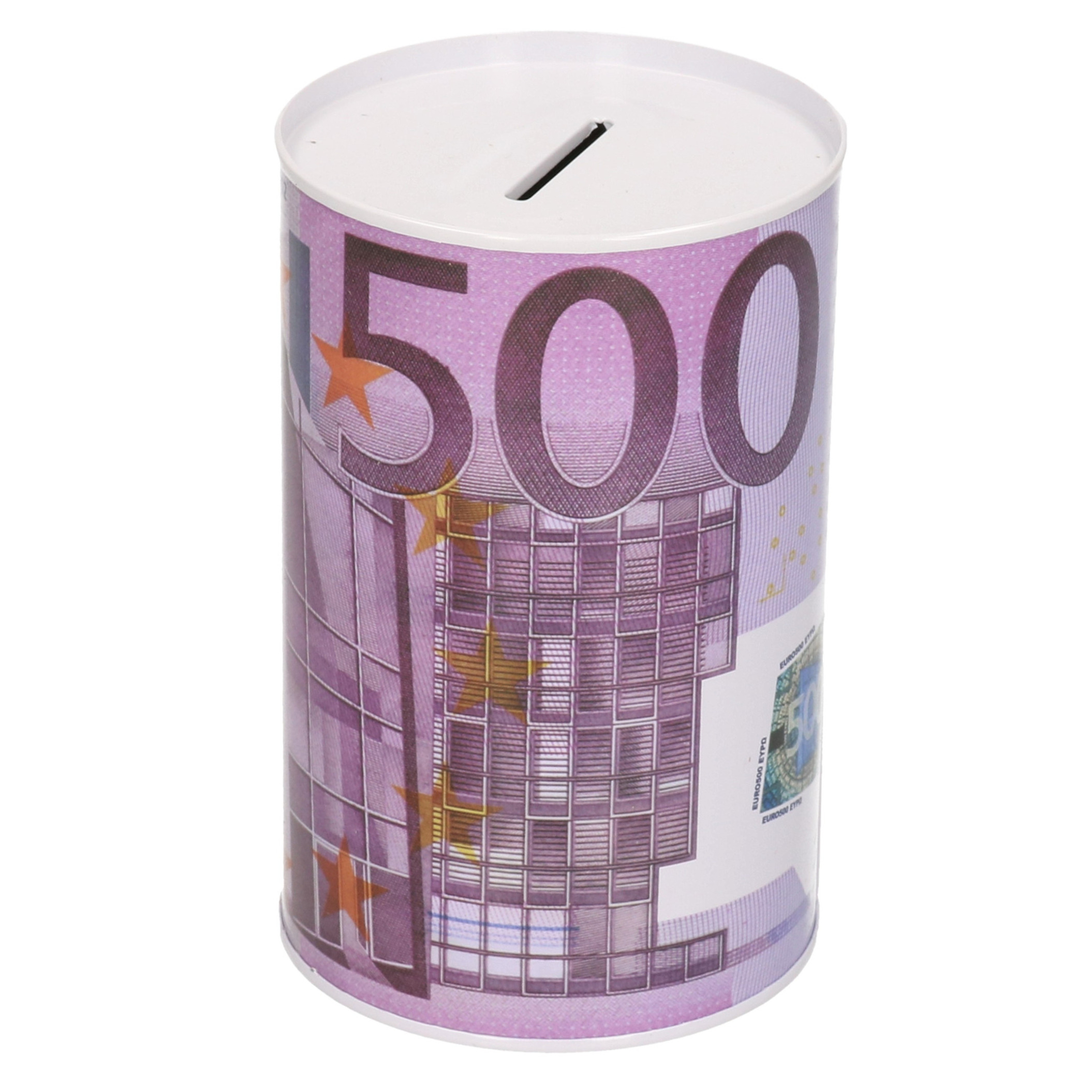Merkloos Metalen spaarpot 500 euro biljet 8 x 15 cm -