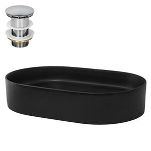 Waschbecken inkl. Ablaufgarnitur ohne Überlauf 61x39,5x12,5 cm Schwarz aus Keramik ML-Design