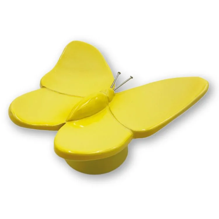 Gedenkartikelen Vlinder urn op sokkel in geel keramiek