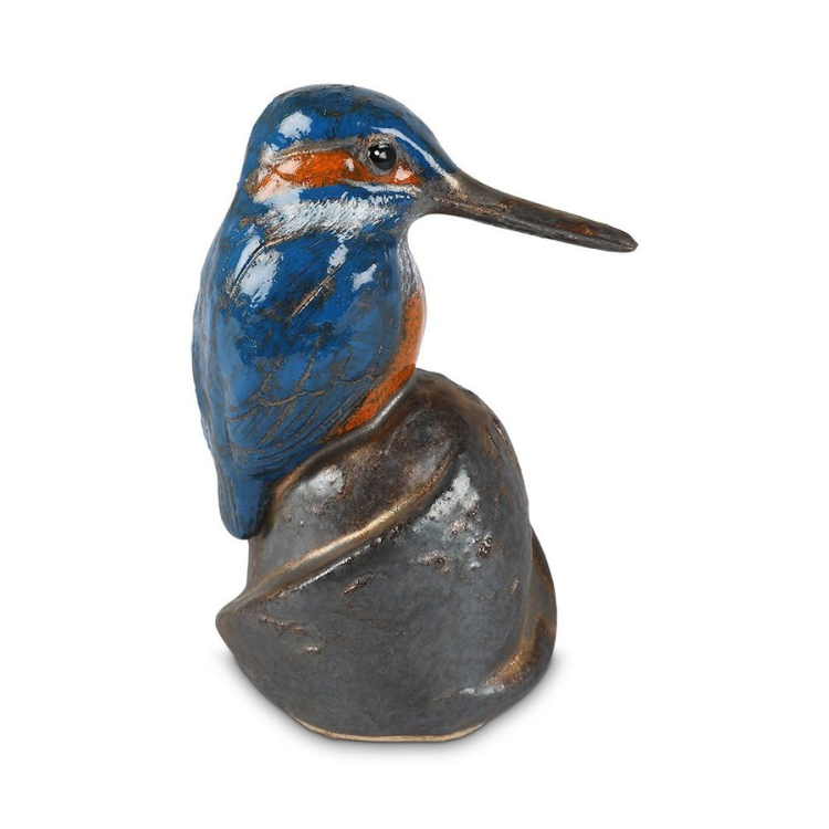 Gedenkartikelen IJsvogel mini urn in keramiek met blauw en oranje (300ml)
