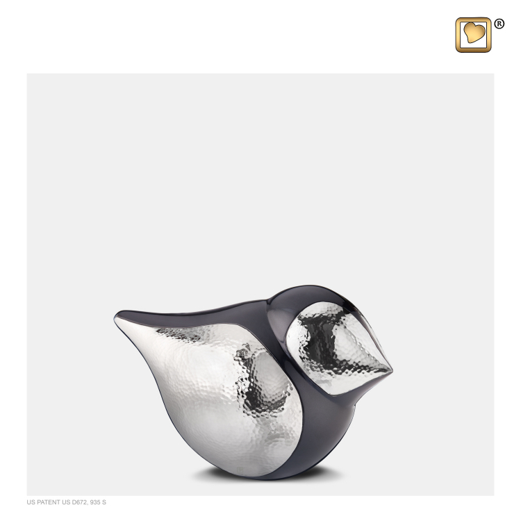 LoveUrns collectie SoulBird mini urn keepsake Antraciet + zilverkleur (40ml)
