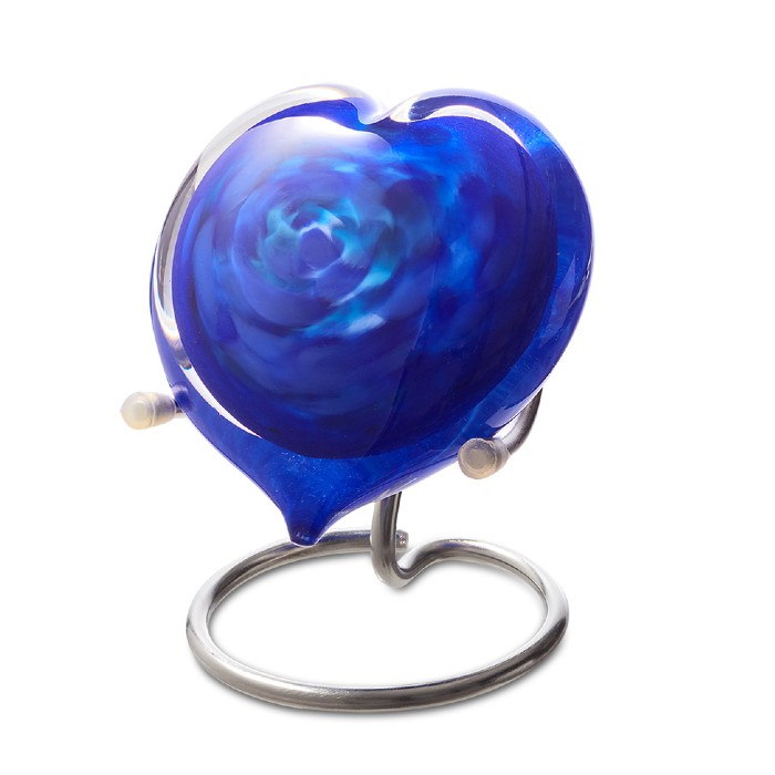 Eeuwige Roos Hart mini urn in Blauw Opaak kristalglas (50ml)