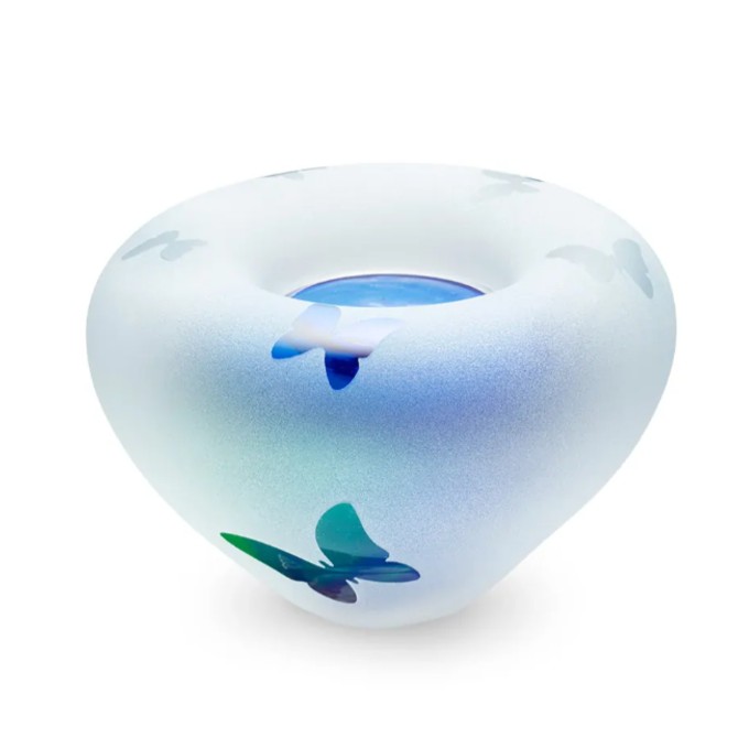 Eeuwige Roos T-light mini urn Green-Blue met vlindertjes (45ml)