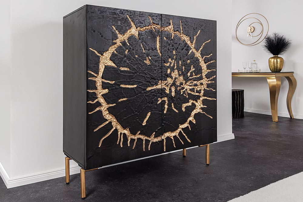 Invicta Interior Massief houten dressoir THE CIRCLE 120cm zwart goud mango metaal retro - 43479