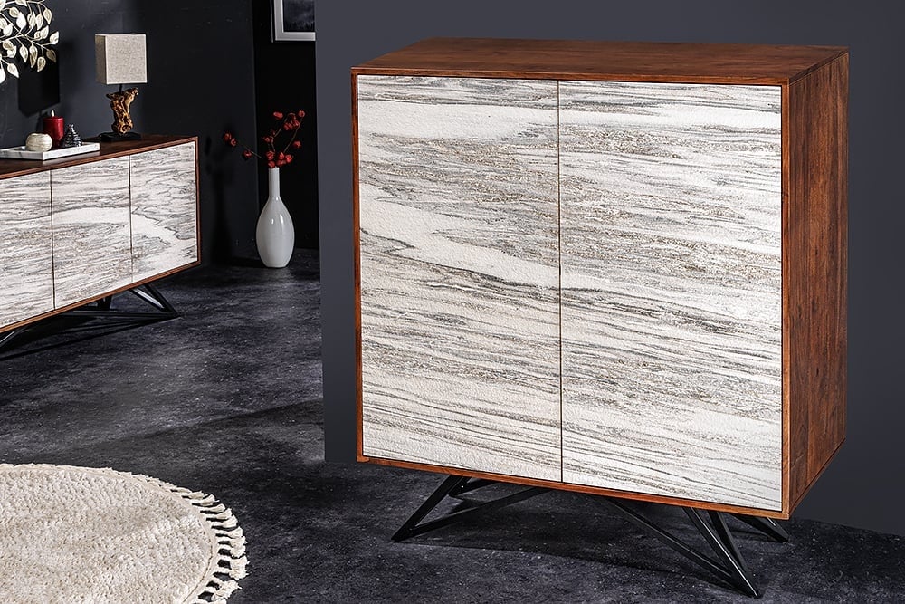 Invicta Interior Massief houten dressoir MOUNTAIN SOUL 120cm echte natuursteen witte acacia kast marmer design - 43793