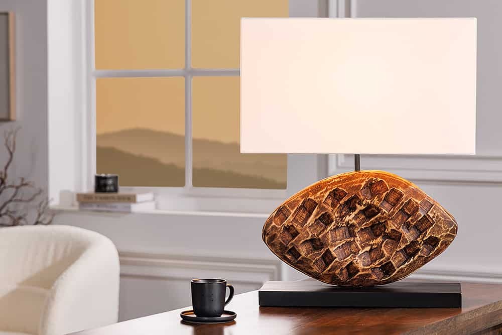 Invicta Interior Design tafellamp REEF 50cm massief acaciahout handgemaakte katoenen kap wit - 43929