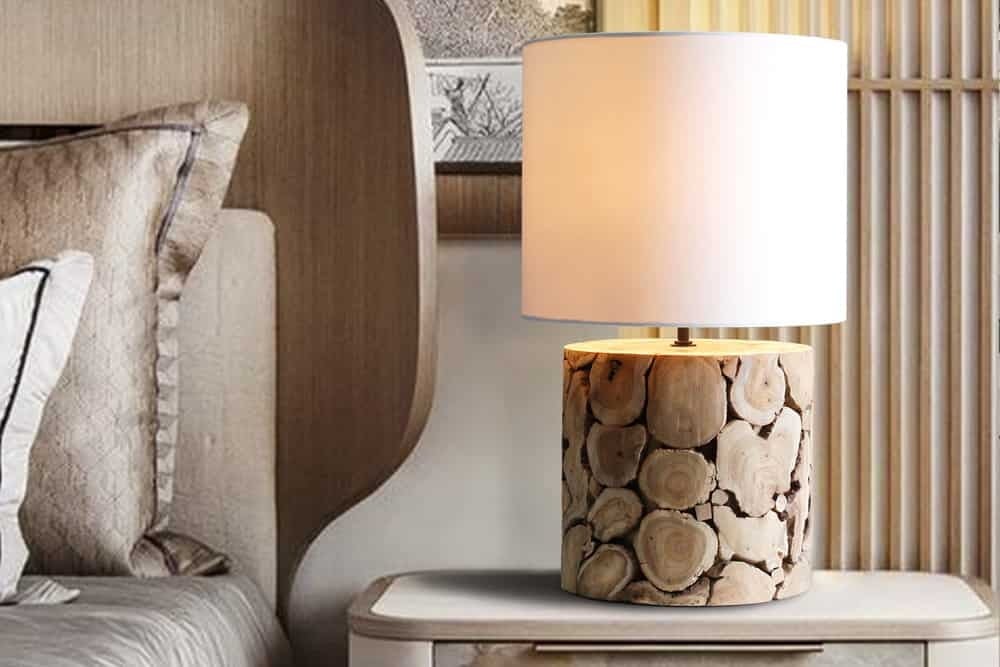 Invicta Interior Design tafellamp PURE NATURE 45cm naturel handgemaakt massief hout katoenen kap wit - 43930