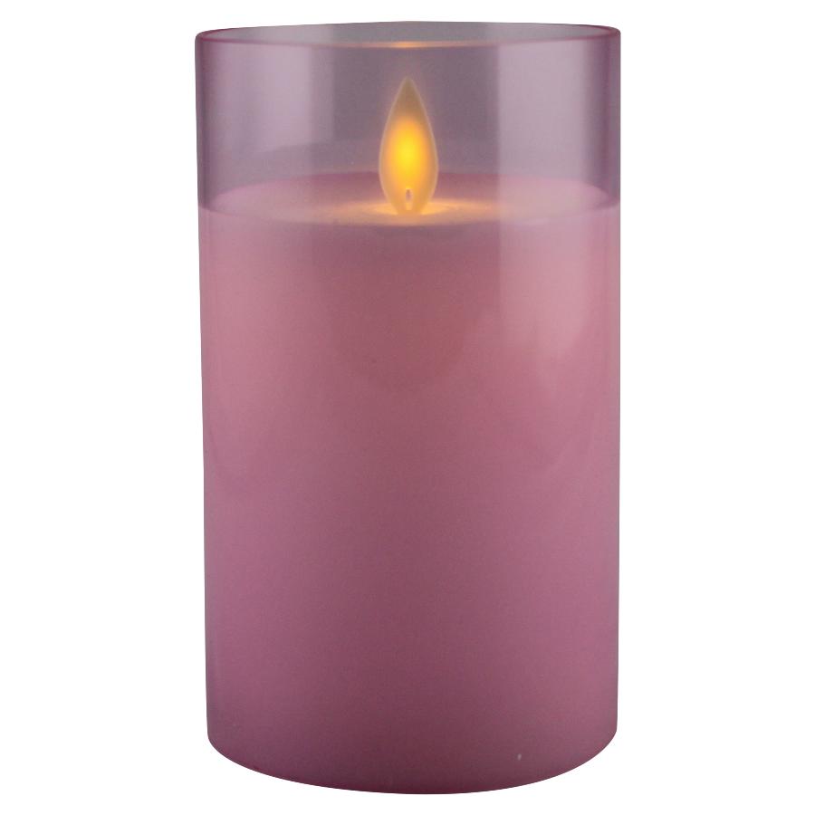 Magic Flame LED kaars wax glas 12,5cm roze - 