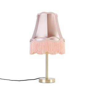 QAZQA Klassische Tischlampe Messing mit Granny-Schirm rosa 30 cm - Simplo