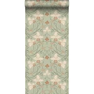 ESTAhome Behang Vintage Bloemen In Art Nouveau Stijl Vergrijsd Groen En Terracotta