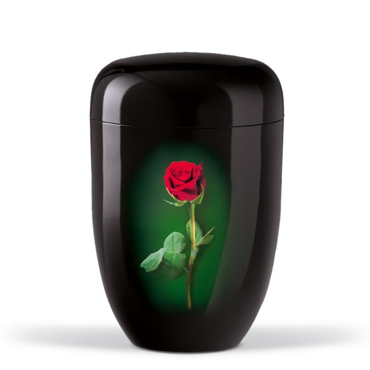 Gedenkartikelen Urn zwart edelstaal: rode roos (4000ml)
