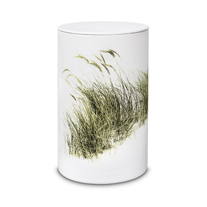 Gedenkartikelen Flora urn in wit keramiek met Strandgras op voorzijde (3000ml)