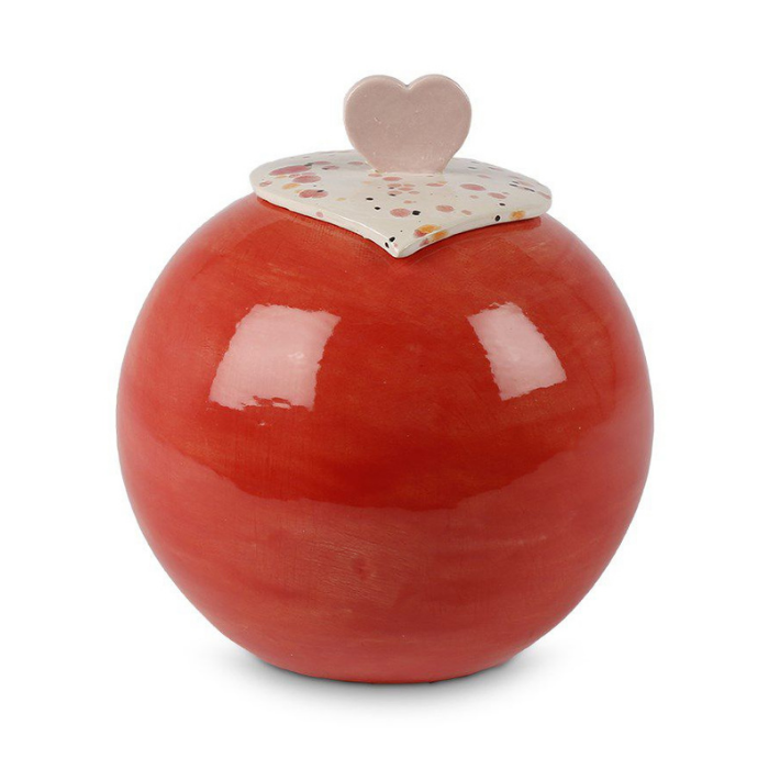 Gedenkartikelen Keramiek Bol urn in Strawberry rood met opstaand hart in roze (3000ml)