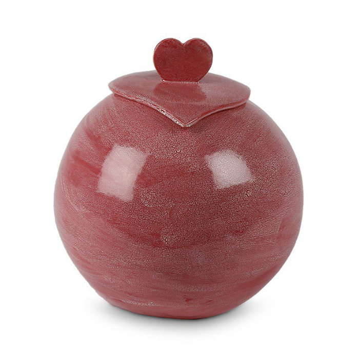 Gedenkartikelen Keramiek Bol urn in deep-rood met opstaand hart en kasseien (3000ml)
