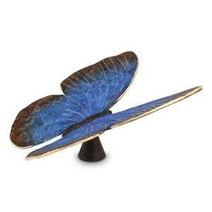 Gedenkartikelen Vlinder urn in brons met blauwe vleugels op sokkel (18cm)