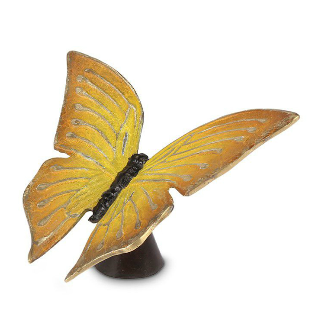 Gedenkartikelen Vlinder urn in brons met gele vleugels op sokkel (13cm)