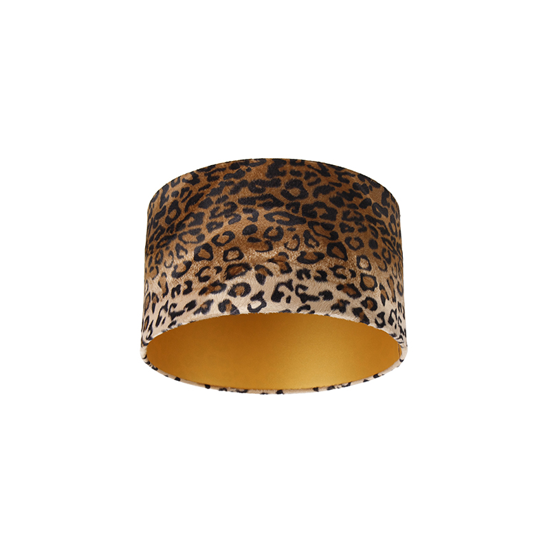 qazqa Velours Lampenschirm Leopard Design 35/35/20 Gold innen - Leo