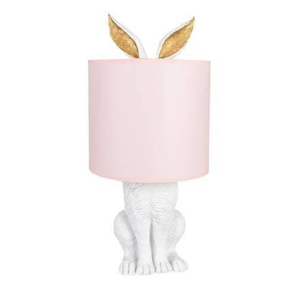 Clayre & Eef Tafellamp Konijn Ã 20x43 cm Wit Roze Kunststof Bureaulamp