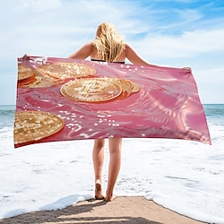 Light in the box strandhanddoek met gouden muntpatroon, strandhanddoeken voor op reis, sneldrogende handdoek voor zwemmers zandbestendige strandhanddoeken voor dames heren meisjes kinderen, coole zwembadhanddoeken