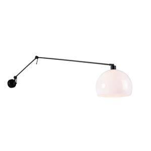 QAZQA Wandlamp Zwart Met Kap Wit 30 Cm Verstelbaar - Blitz