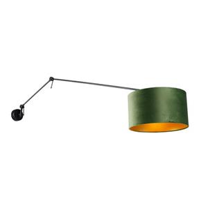 QAZQA Wandlamp Zwart Met Velours Kap Groen 35 Cm Verstelbaar - Blitz