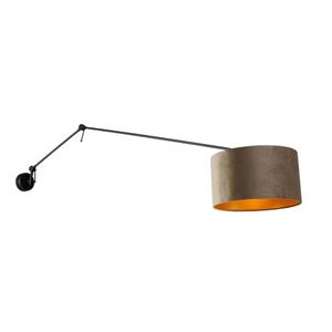 QAZQA Wandlamp Zwart Met Velours Kap Taupe 35 Cm Verstelbaar - Blitz