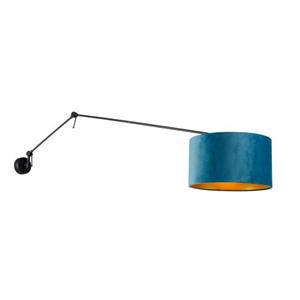 QAZQA Wandlamp Zwart Met Velours Kap Blauw 35 Cm Verstelbaar - Blitz