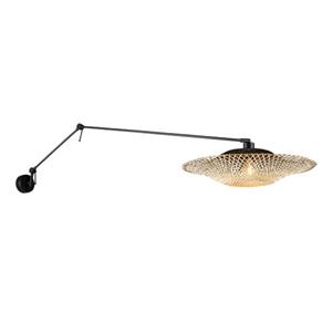 QAZQA Wandlamp Zwart Met Rotan Kap 50 Cm Verstelbaar - Blitz