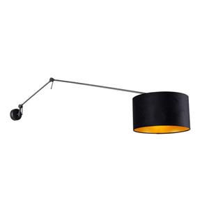 QAZQA Wandlamp Zwart Met Velours Kap Zwart 35 Cm Verstelbaar - Blitz