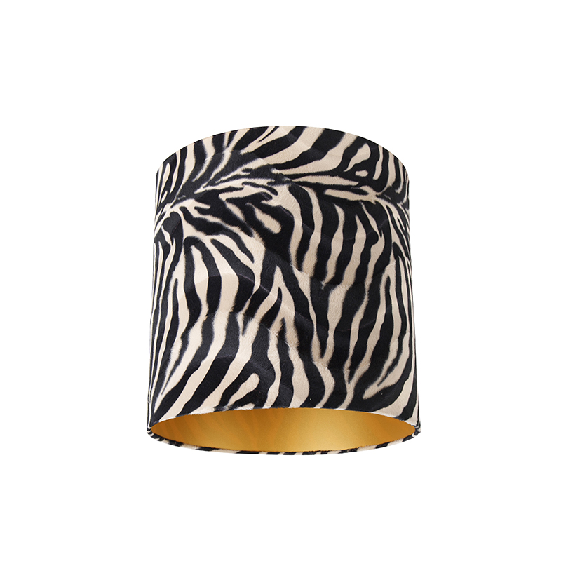 qazqa Velours Lampenschirm Zebra Design 40/40/40 Gold innen - Zebra