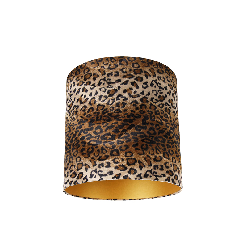 qazqa Velours Lampenschirm Leopard Design 40/40/40 Gold innen - Leo