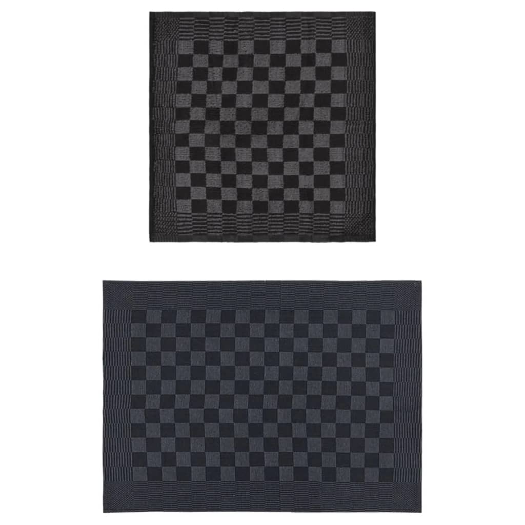 vidaXL 10-delige Keukendoekenset katoen zwart en grijs