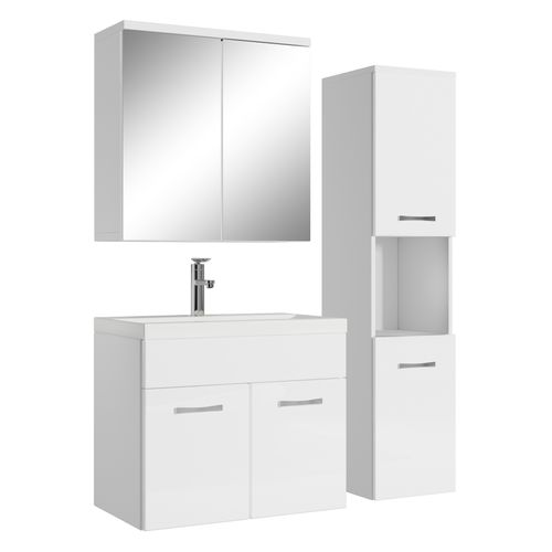 badplaats Badezimmer Badmöbel Set Montreal mit Spiegelschrank 60cm Waschbecken Hochglanz Weiß - Unterschrank Hochschrank Waschtisch Möbel - Wit met hoogglans