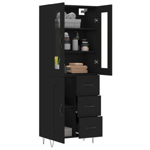 vidaXL Kleiderschrank Highboard Schwarz 69,5x34x180 cm Holzwerkstoff Glas Vitrine