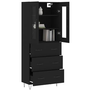 vidaXL Kleiderschrank Highboard Schwarz 69,5x34x180 cm Holzwerkstoff Glas Vitrine