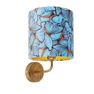 qazqa Vintage Wandlampe Gold mit Schmetterling Veloursschirm - Matt - Blau