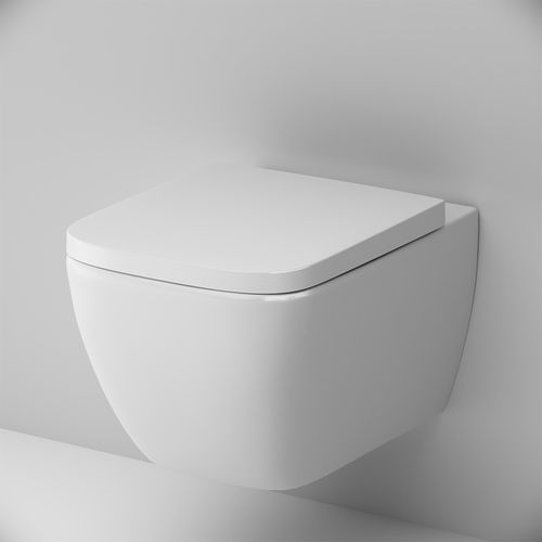 am.pm Spülrandloses wc quadratisch mit Softclose Toilettensitz, Toilette für Gäste-WC, Hänge-WC CGA1700SC Gem FlashClean aus Keramik, Wand-WC 345mm kurz,