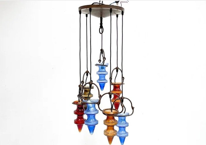 Massive Colorful glass chandelier Glass - Tweedehands