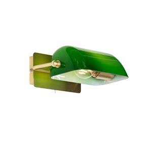 qazqa Klassieke notaris wandlamp messing met groen glas - Banker - Grün