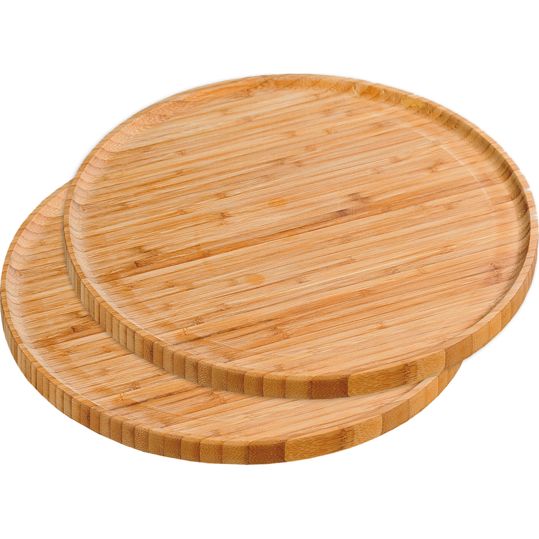 Merkloos 2x Bamboe houten serveerplanken rond 32 cm -