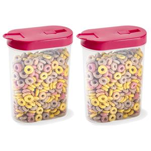 PlasticForte Voedselcontainer strooibus - 2x - roze - inhoud 1 liter - kunststof - 15 x 7 x 19 cm -