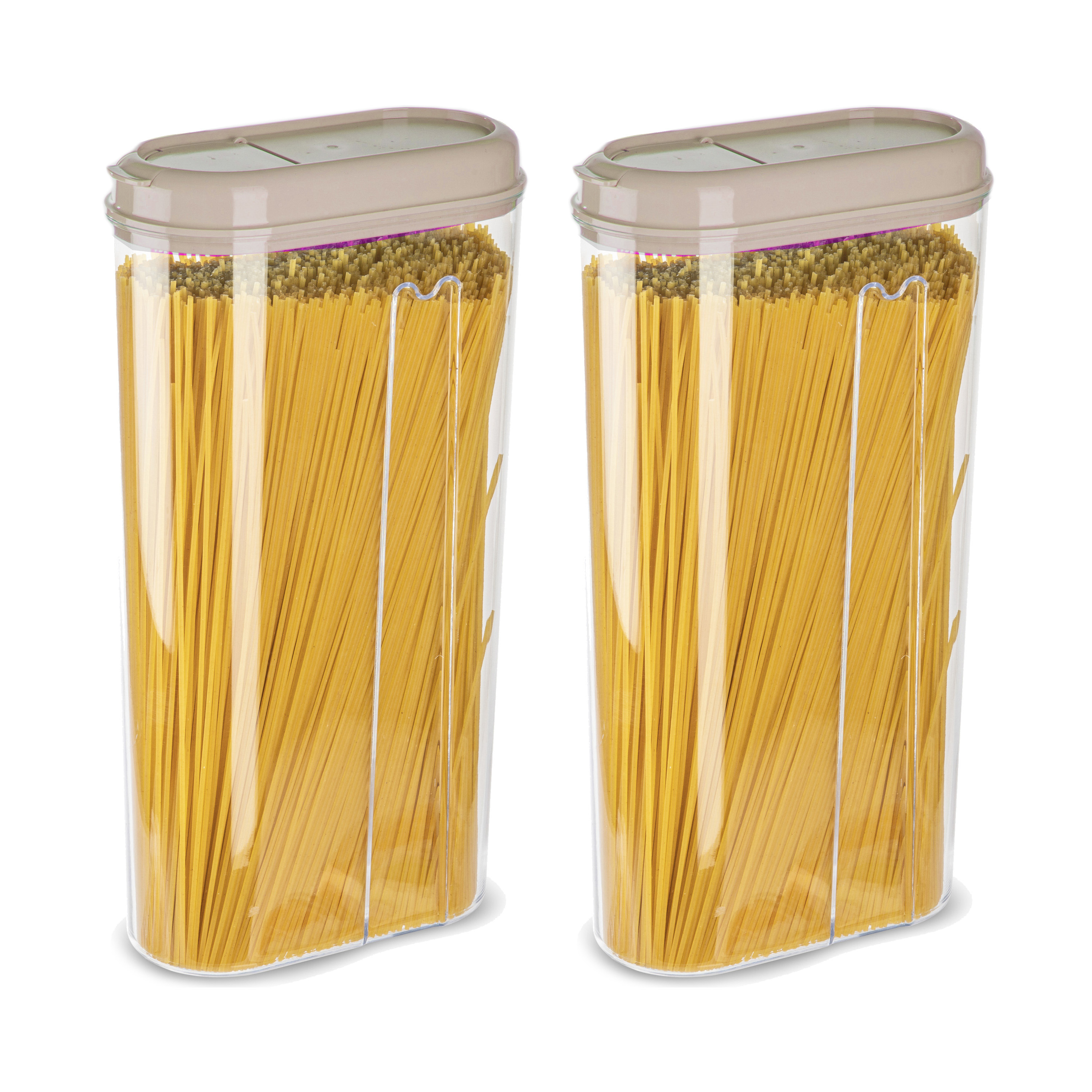 PlasticForte Voedselcontainer strooibus - 2x - beige - 2350 ml - kunststof - 15 x 8 x 30 cm - voorraadpot -