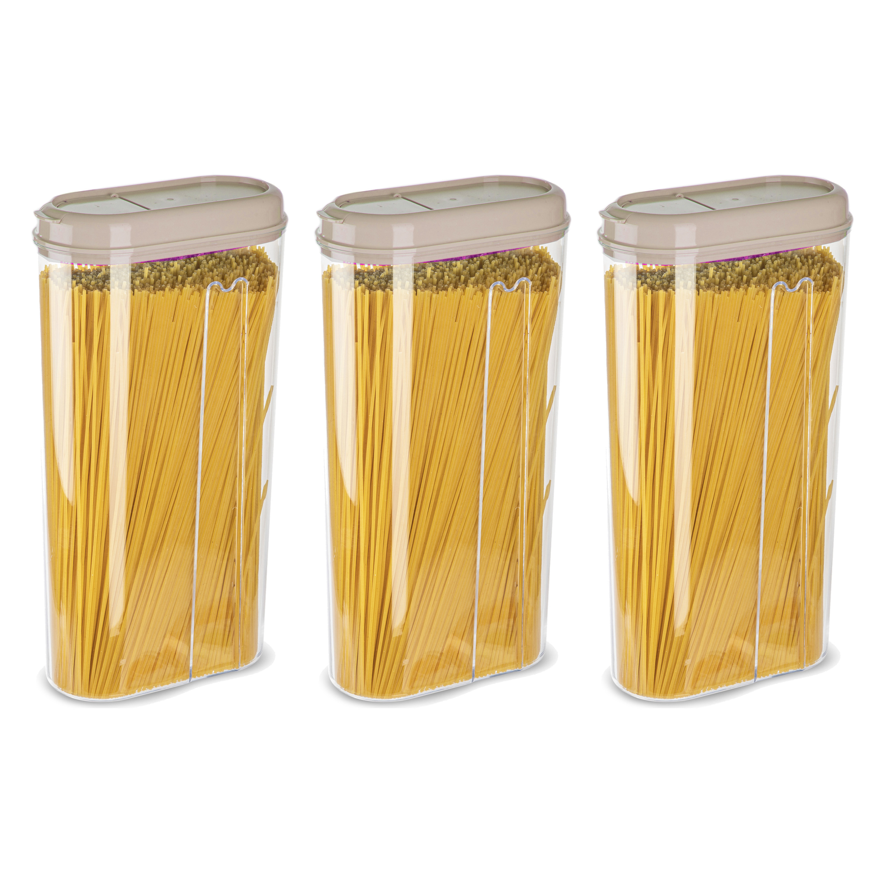 PlasticForte Voedselcontainer strooibus - 3x - beige - 2350 ml - kunststof - 15 x 8 x 30 cm - voorraadpot -