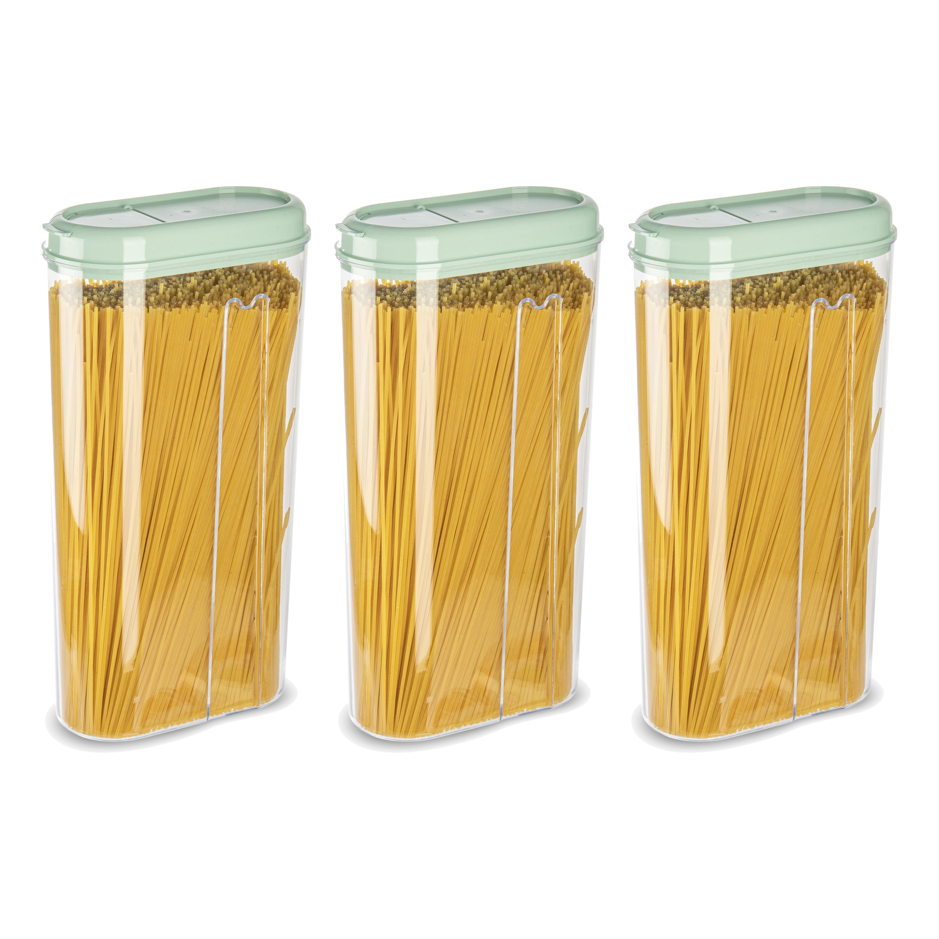 PlasticForte Voedselcontainer strooibus - 3x - mintgroen - 2350 ml - kunststof - 15 x 8 x 30 cm - voorraadpot -